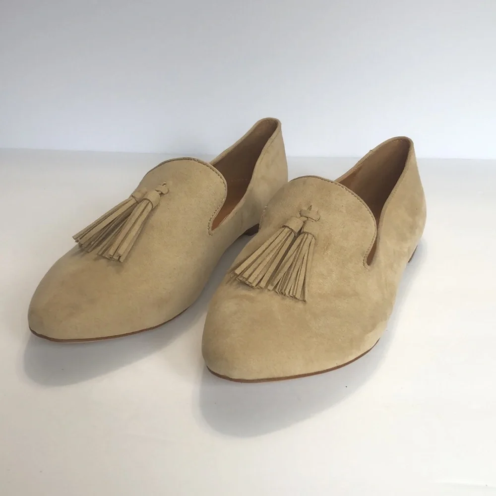 J. Crew Factory Cream Almond Toe Tasseled Slip on Flats size 11